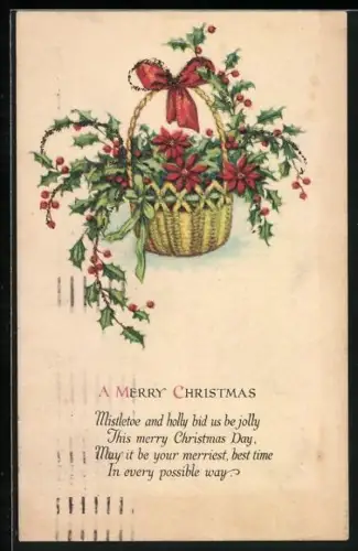 AK Korb mit Stechpalmenzweigen, A Merry Christmas