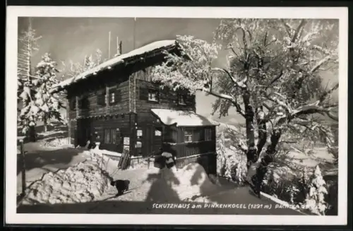 AK Schutzhaus am Pinkenkogel, Pächter Otto Lache, Winteransicht