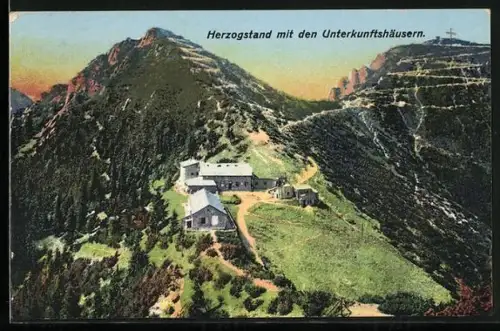 AK Herzogstandhaus, Unterkunftshaus auf dem Herzogstand mit Blick zum Stieg auf dem Berggrat