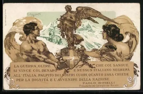 Künstler-AK Aufruf zur Zeichnung italienischer Kriegsanleihen, Jugendstil