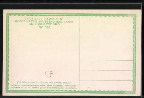 AK Rotes Kreuz Nr. 267, Heldentod des Oberleutnants Skribensky von Ulanen-Regt. 2