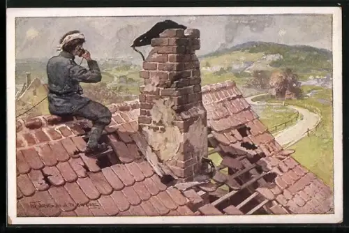 AK Nr. 430: Rotes Kreuz, Leopold Wiestl übermittelt der Artillerie wichtige Zielaufklärungen trotz feindlichem Beschuss