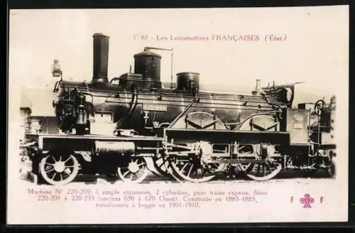 AK französische Eisenbahn, Machine No. 220-209, à simple expansion, 2 cylindres, pour trains express