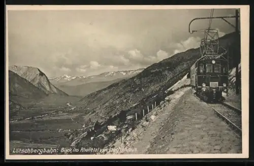 AK Lötschbergbahn, Blick ins Rhonetal von Heten aus