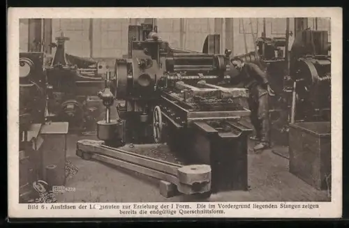 AK Hannover-Linden, Hanomag, Werdegang einer Lokomotivtreibstange, 6. Ausfräsen der Längsnuten, Fabrikarbeiter