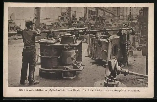 AK Hannover-Linden, Werdegang eines Lokomotivzylinders, Aufschleifen des Zylinderdeckel von Hand
