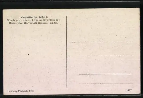 AK Hannover-Linden, HANOMAG, Herstellung eines Lokomotiven-Dampfzylinders