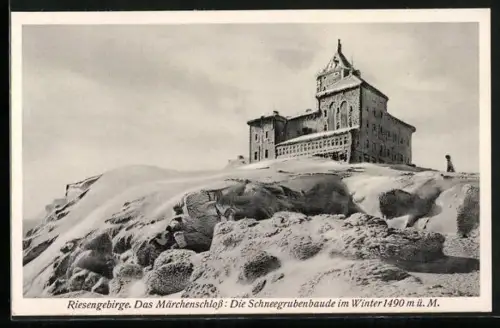 AK Schneegruben-Baude im Riesengebirge, das Märchenschloss im Winter