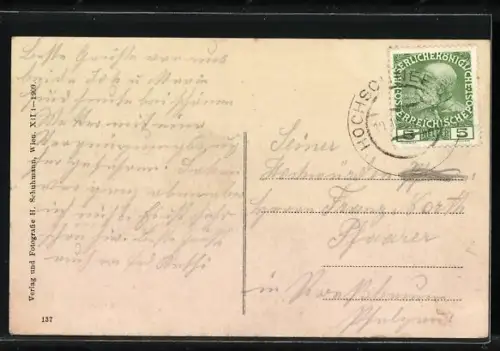 AK Hochschneeberg, Eisenbahnhotel mit Kaiser Franz Josef-Weg und Gruselwarte