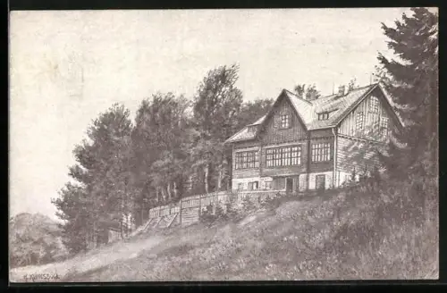 AK Franz-Krebs-Schutzhaus mit Bäumen