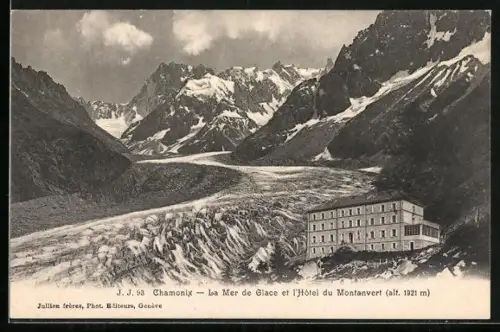 AK Chamonix, La Mer de Glace et l`hotel du Montanvert, Gletscher