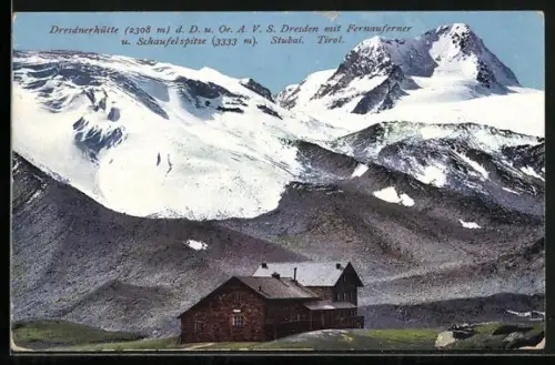 AK Dresdener Hütte mit Fernauferner und Schaufelspitz