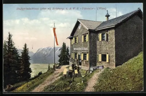 AK Hochgründeckhaus, Berghütte des AVS Pongau (Salzburg) mit Talblick