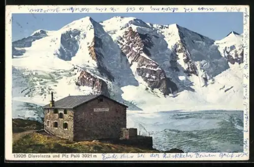 AK Diavolezzahütte, Berghütte und Piz Palü