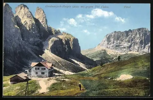 AK Grödnerjoch-Hospiz gegen Val Culea