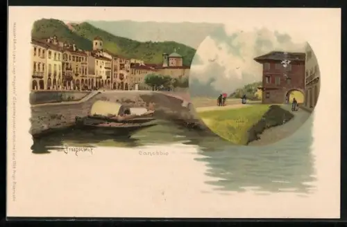 Lithographie Canobbio, Strassenpartie am Wasser