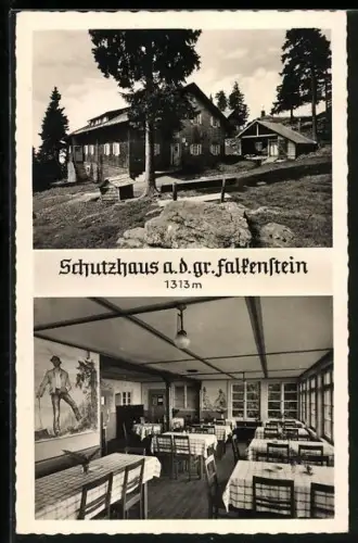 AK Falkensteinhaus, Schutzhaus auf dem grossen Falkenstein, innen und aussen