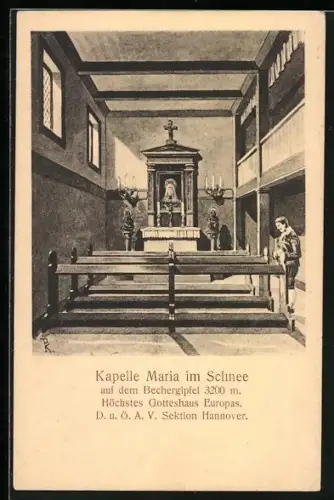 Künstler-AK Becher, Kapelle Maria im Schnee, Innenansicht
