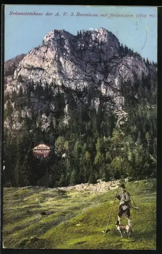 AK Brünnsteinhaus, Blick auf die Berghütte