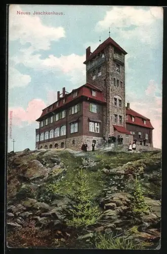 AK Jeschken bei Reichenberg, Hotel Jeschkenhaus mit Personal