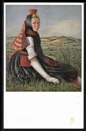 Künstler-AK K. Mons: Hessische Trachten, Schwälmer Mädchen