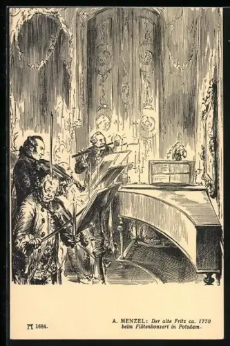 Künstler-AK Der alte Fritz ca. 1770 beim Flötenkonzert in Potsdam