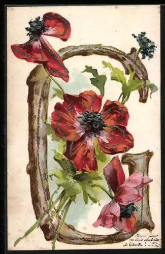 AK Buchstabe G und Klatschmohn
