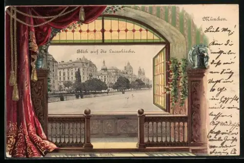 Passepartout-Lithographie München, Partie an der Lucaskirche
