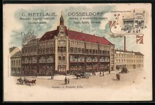 Lithographie Düsseldorf, Geschäftshaus G. Hettlage, Ecke Kloster- und Kreuzstrasse