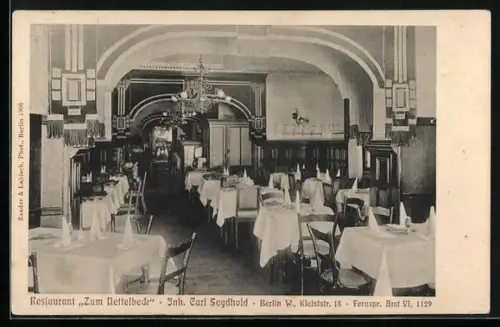 AK Berlin-Schöneberg, Restaurant Zum Nettelbeck, Kleiststr. 18, Innenansicht