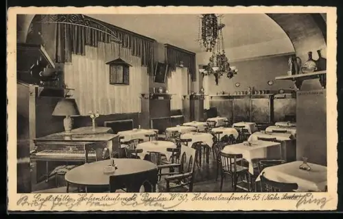AK Berlin-Schöneberg, Inneres der Gaststätte Hohenstaufeneck in der Hohenstaufenstrasse 55