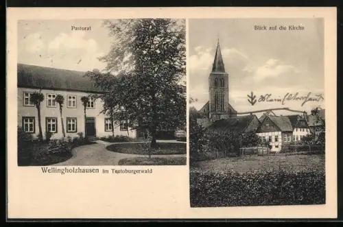 AK Wellingholzhausen i. Teuteburgerwald, Pastorat, Blick auf die Kirche