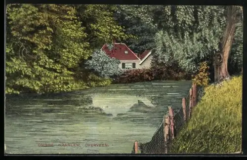 AK Overveen /Haarlem, Flusspartie mit Gebäude