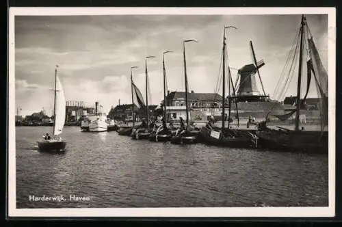 AK Harderwijk, Hafen mit Segelschiffen, Windmühle