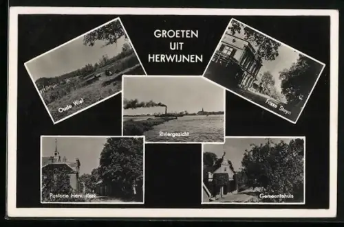 AK Herwijnen, Oude Wiel, Frisse Steyn, Riviergezicht, Gemeentehuis, Pastorie Herv. Kerk