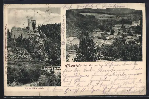 AK Raabs an der Thaya, Eibenstein, Ruine, Ortsansicht aus der Vogelschau