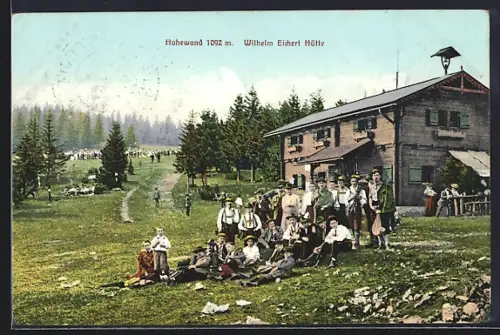 AK Wilhelm Eichert Hütte /Hohe Wand mit Besuchern