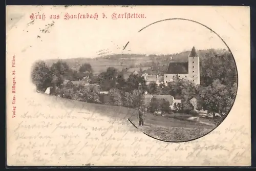 AK Karlstetten /N.-Oe., Hausenbach, Kirche im Ortszentrum
