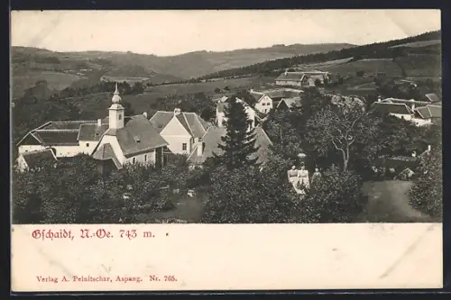 AK Gschaidt, Ortsansicht mit Fernblick aus der Vogelschau