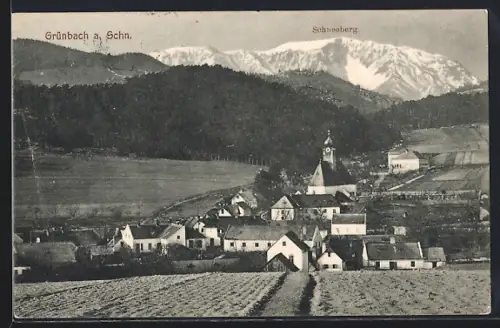 AK Grünbach a. Schn., Ortsansicht mit Schneeberg