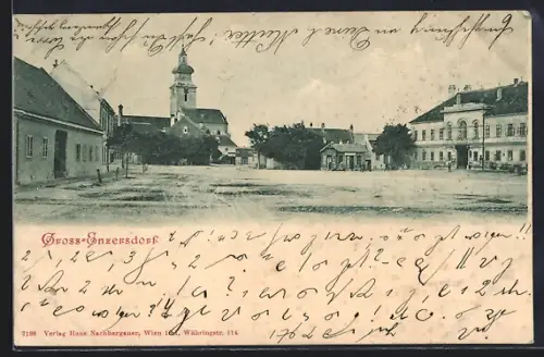 AK Gross-Enzersdorf, Marktplatz mit Kirche