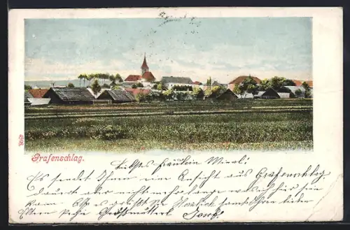 AK Grafenschlag, Blick vom Ortsrand auf die Kirche