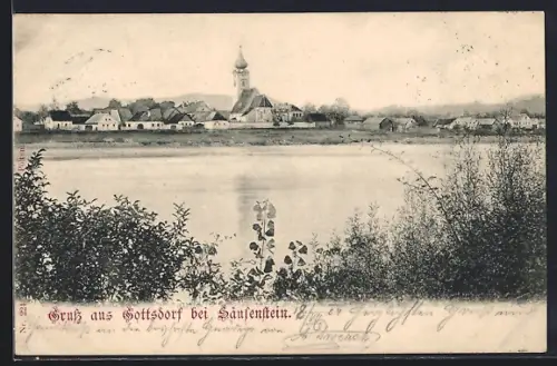 AK Gottsdorf bei Säusenstein, Uferpartie mit Blick zur Kirche