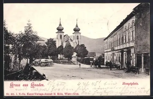 AK Gaaden, Partie am Hauptplatz mit Blick auf Kirche
