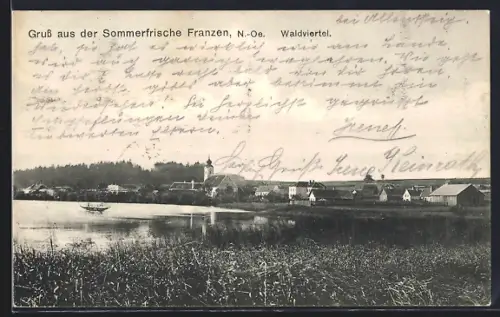 AK Pölla /N.-Oe., Franzen, Uferpartie mit Blick zum Ort
