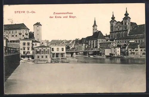 AK Steyr /O.-Oe., Zusammenfluss der Enns und Steyr