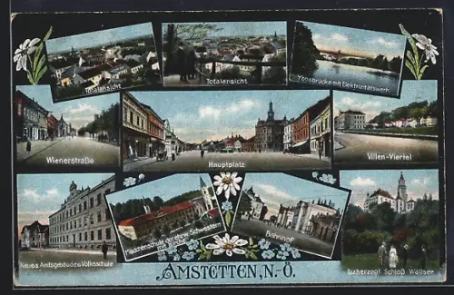 AK Amstetten, Totalansicht, Villen-Viertel, Hauptplatz, Wienerstrasse