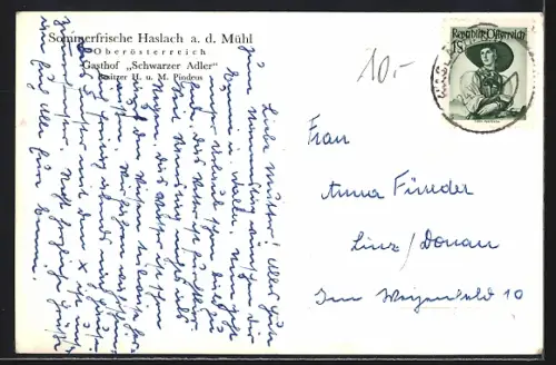 AK Haslach a. d. Mühl, Gasthof Schwarzer Adler, Inh. H. u. M. Pindeus