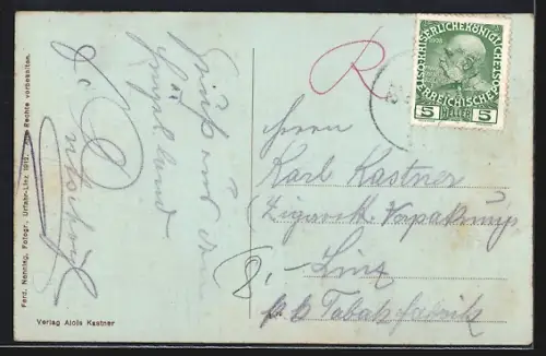 AK Helfenberg, Teilansicht des Ortes mit Kirche und Feldern