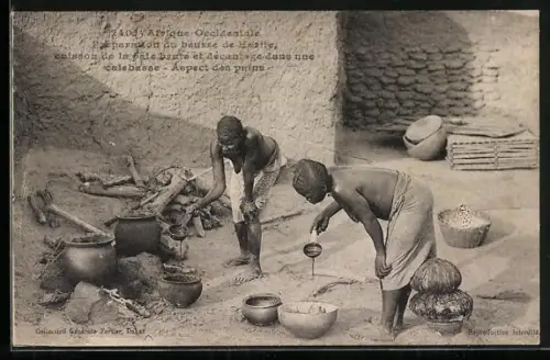 AK Dakar, Preparation du beurre de Karite, cuisson de la pate haute et decantage dans une calcbasse